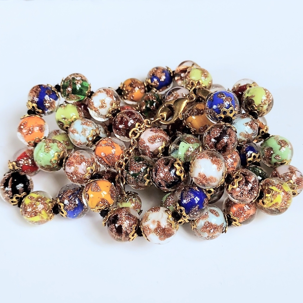 🌈 Vintage Cornaro Murano Venetian Sommerso Aventurine Gold Art Glass Necklace - Picture 3 of 9